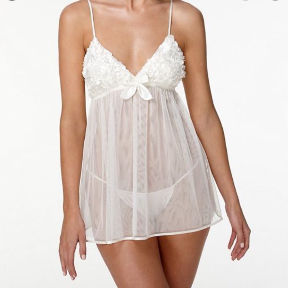 Flora Nikrooz Bellflower Lace Babydoll Chemise Set w/ Panty | Ivory | XL | NWT
